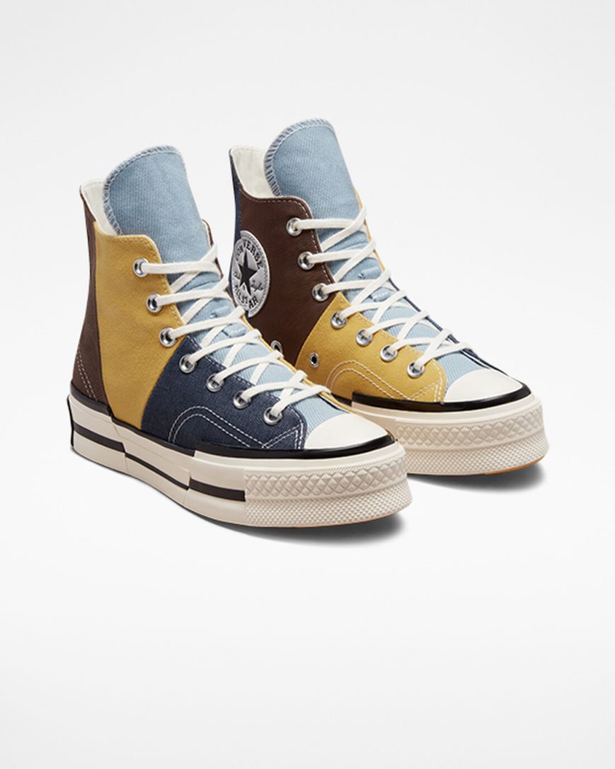 Dámské Boty Vysoké Converse Chuck 70 Plus Materiál Mashup Hnědé Tmavě Blankyt | CZ RUHY32